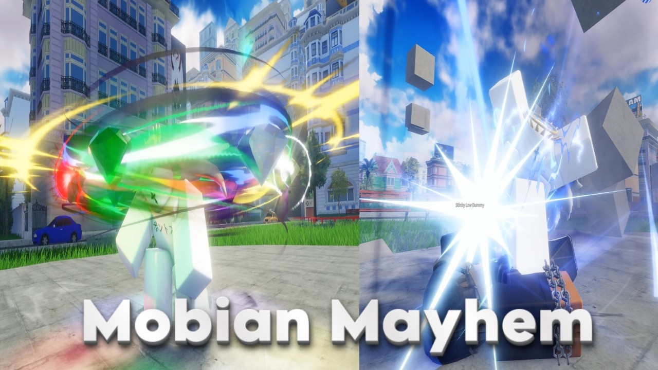 Sonic-inspired fighter mid-combo in Mobian Mayhem on Roblox
